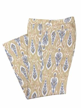Ecru "Rice" Indigo Ikat Linen-Blend Wide-Leg Pants Size 14